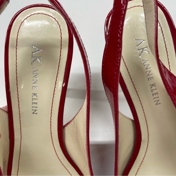 Anne Klein Red Patent Leather Slingback Heels Open Toe Size 6.5M - Picture 3 of 8